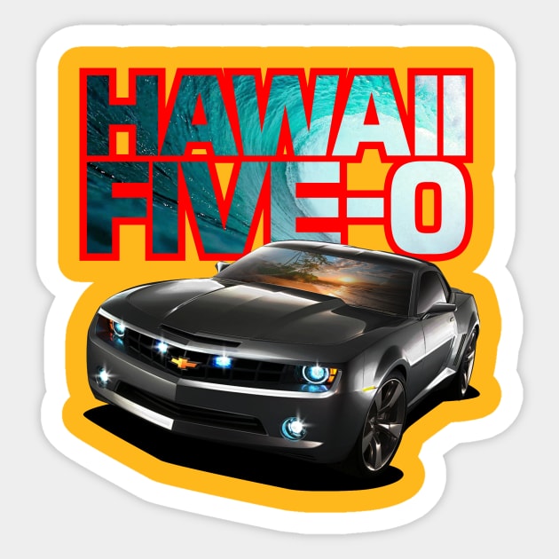 Hawaii Five-O Black Camaro (Red Outline) Sticker by fozzilized